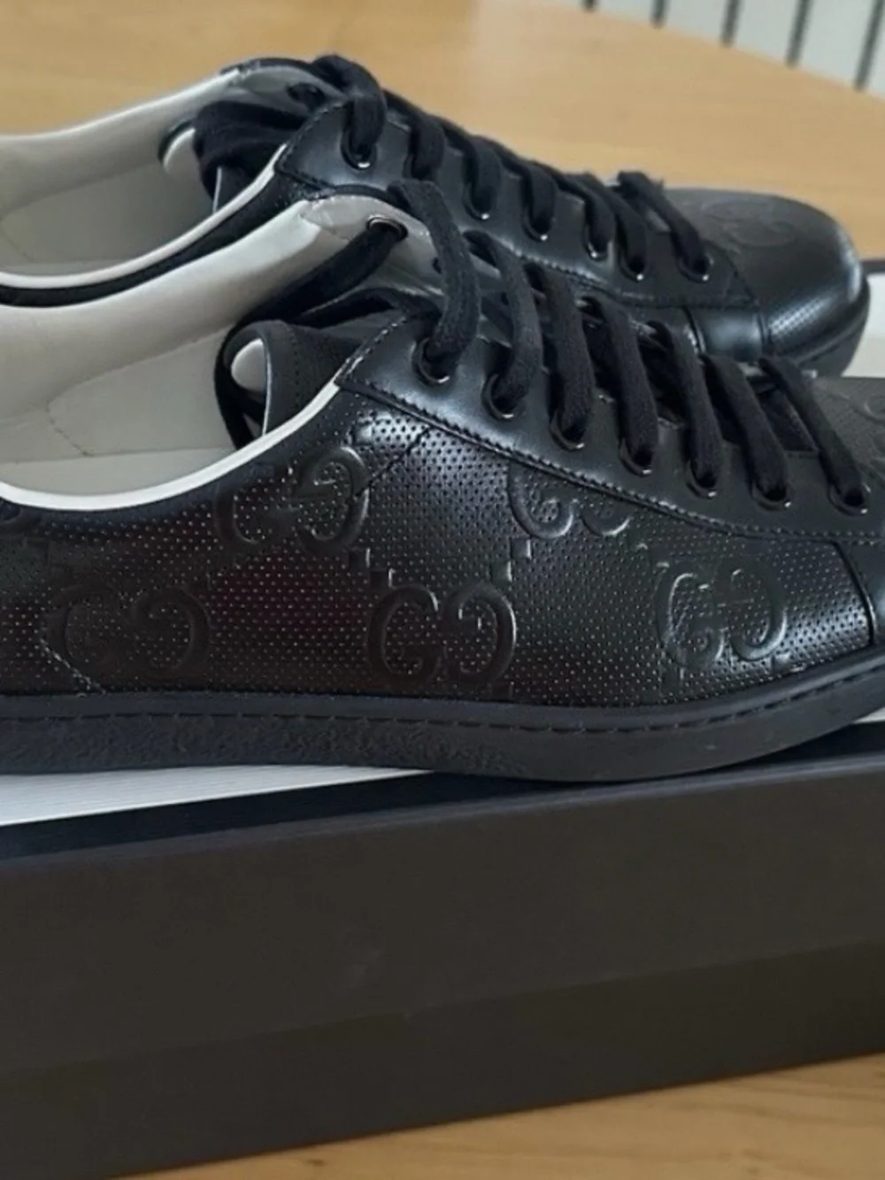 Gucci Black Men's Embossed Leather Sneakers